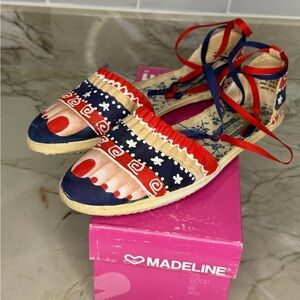 Separate Issue Patriotic Espadrille Flats Ankle Tie Red White Blue Used Sz 9.5